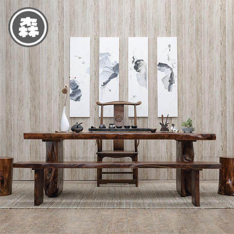复古实木茶桌原木大板功夫茶台民宿茶室办公室会客泡茶桌椅组合,淘宝优惠券,粉丝福利购,淘宝优惠卷