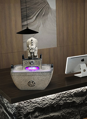 客厅桌面流水小摆件玄关禅意吸水兽前台招财循环流水W装饰开业送