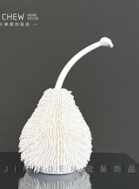 简约现代白色毛球梨形摆件桌面客B厅样板房玄关电视柜软装饰品摆