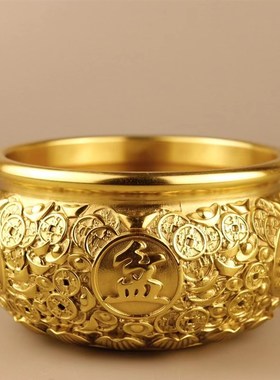 铜聚宝盆摆件纯铜盆家q用客厅前台装饰品存钱罐黄铜聚财香炉送礼