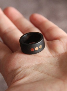 上觉手作 红绿灯 磨砂纹理原创黑檀戒指木质指环男U女朋友情侣礼