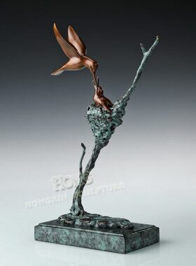 铜雕JD138母鸟会转动哺独特斑斓棕动物工艺饰品家居桌面摆件包邮