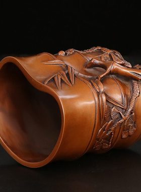 无暇玉笔筒 手工纯铜笔筒摆件 家居饰品 商务礼品