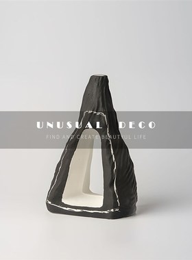 现代三角环镂空陶瓷花器摆件样板房样B品屋展示中心儿童房牀头书