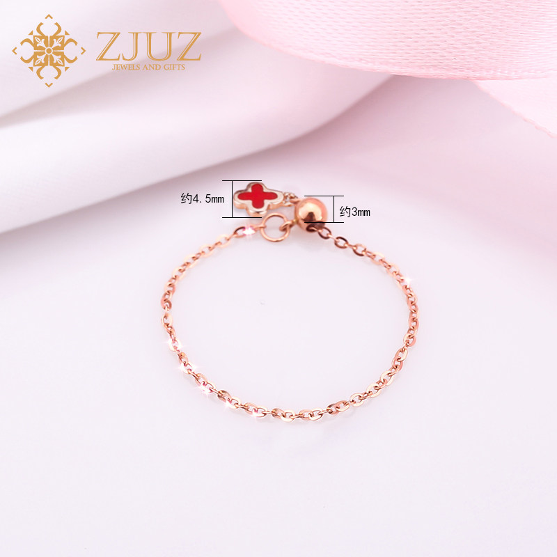 Four-leaf clover adjustable tail ring gift with transfer beads