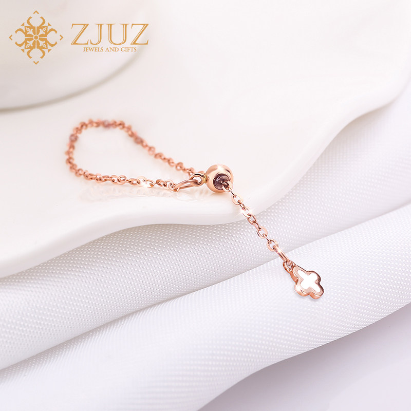 Four-leaf clover adjustable tail ring gift with transfer beads