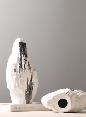 新中式创意陶瓷假山摆件书房茶室B水墨画装饰品样板房设计师款软