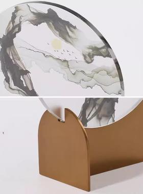 中式金属亚克力水墨装饰摆件新中式样板间客厅柜书房酒柜屏风摆设