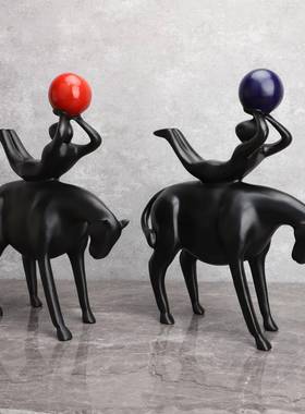 新中式脂牧居马人桌面树摆件样板玄间售楼部客厅关电0431视柜家装