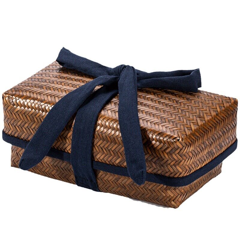 Retro tea set storage box Bamboo portable travel tea set bag Bamboo Japanese storage basket Desktop storage basket
