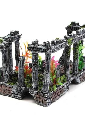 缸水族创意造景装饰箱仿鱼古罗马柱大遗迹欧式城堡摆件号罗马方阵