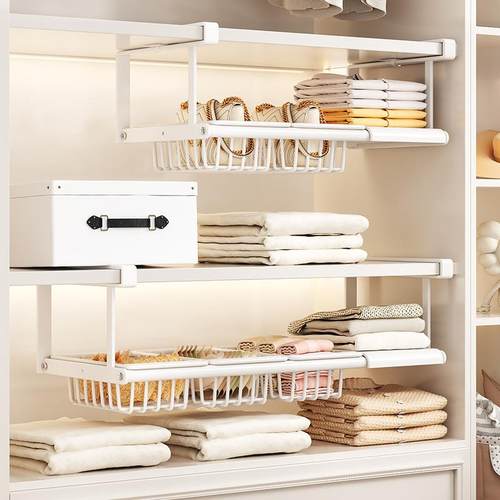 新款可伸缩NVI衣柜置柜物分架收纳神器柜子内层挂篮橱下悬挂架收 - 图2