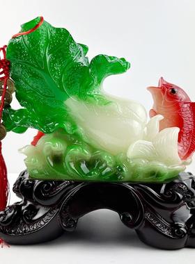 树脂厂K5751987家百财有鲤鱼余白菜摆件中式招财厅办公桌背客玄关