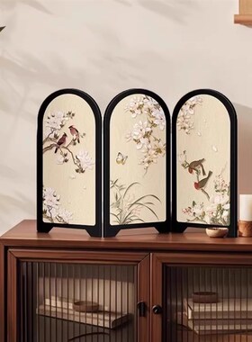 新中式花鸟屏风桌面摆件创意u装饰画中古风摆画可折叠礼物2025新