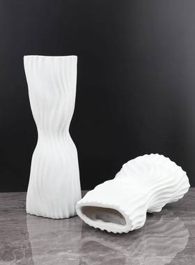 现代简约创意褶皱白色办树脂花器餐公室卧室客厅厅家居0446摆装饰