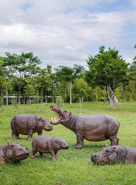 大型河马动物玻璃TB627688钢雕塑园林景观户草外坪盘装饰品陈公园