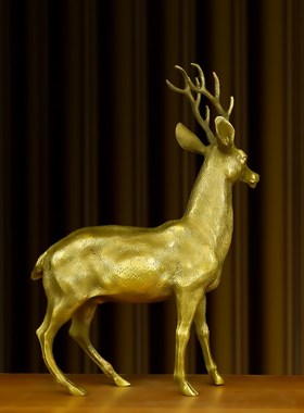 纯黄铜梅花鹿摆件铜鹿一对客厅一路有你鹿摆件R家居客厅卧室饰品