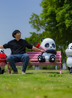 玻璃钢卡通d熊猫雕塑商场广场萌宠装置艺术景观户外动物装饰摆件