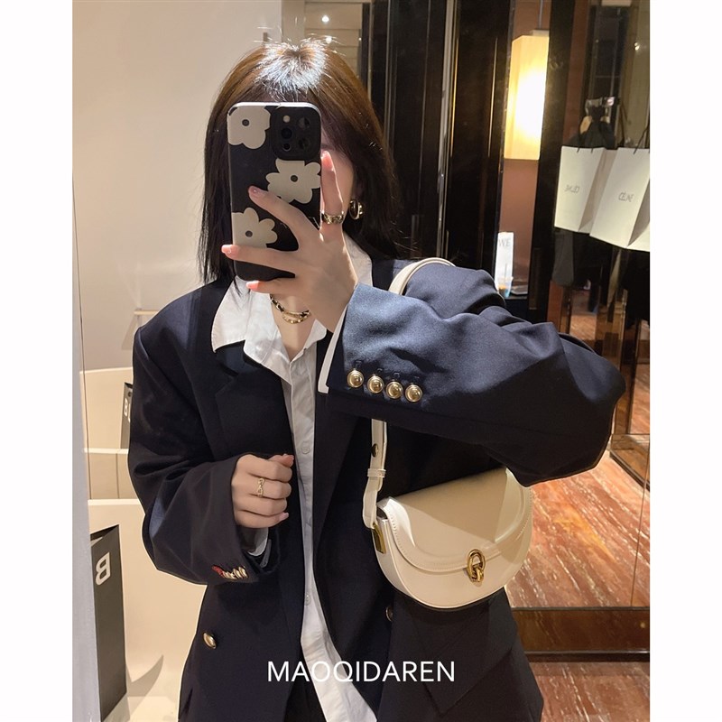 猫七大人 小众设计锁扣马鞍包女包B2022秋季新款腋下包单肩斜挎包 - 图1