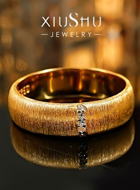 布契风金属拉丝工艺925银素圈戒指指环J叠戴织纹雕金情侣闺蜜中古