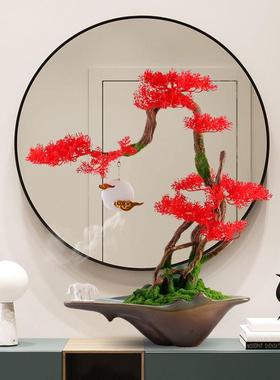 新中式仿真迎客松崖柏摆件电视柜家居办公室桌面绿植盆栽摆设装饰