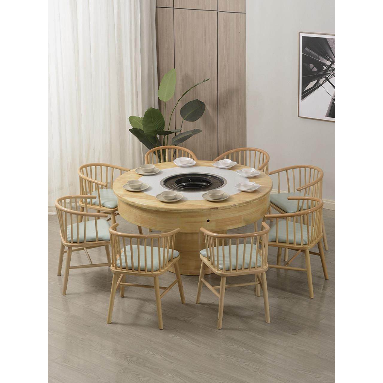 大理石火锅桌商用实木岩板串串香烤肉一体桌子无烟电磁炉火锅圆桌,淘宝优惠券,粉丝福利购,淘宝优惠卷