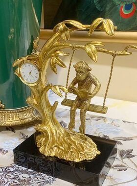 美式大理石黄铜猴子时钟客厅玄关室内全铜奢华别墅会所高端工艺品