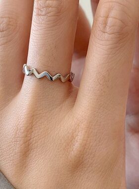 适合手粗的大码戒指女时尚个性波浪尾戒胖MM胖手食指指环加肥加大