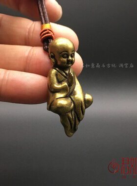 精致小铜件实心黄铜阿弥陀佛小和尚摆件全铜打坐小沙弥铜和尚挂件