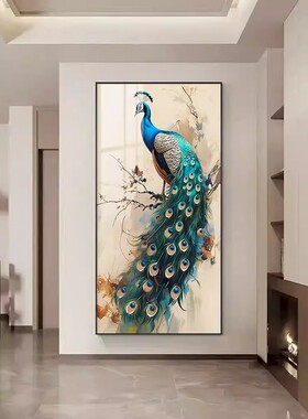 玄关装饰画孔雀客厅入户门挂画过道走廊壁画现代简约轻奢动物墙画