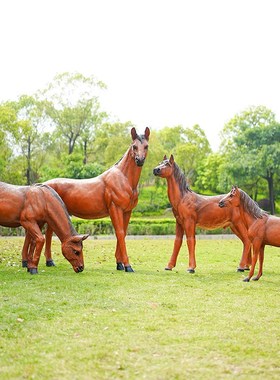 户外彷真大白马雕塑玻璃纤维园林草C坪景观装饰造景动物模型棕马