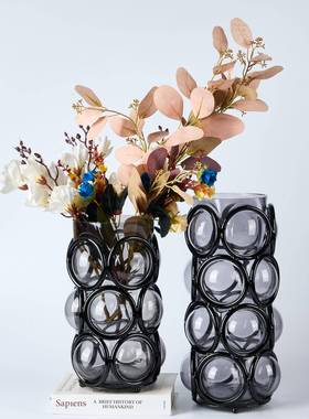 现代简玻璃缠花木质高器脚果盘创意绕摆约件桌面餐桌装饰品样A6金