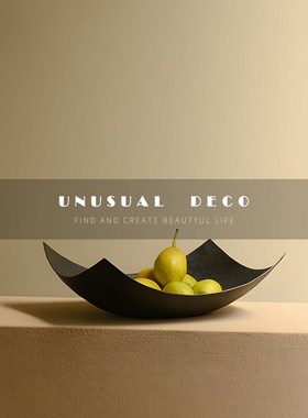 现代极简复古做旧异形翘边铝制果盘G样板房创意托盘厨房桌面摆件