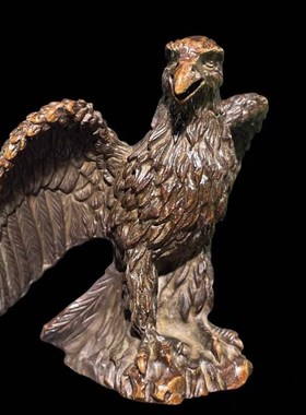 古玩老铜雄鹰大鹏展翅桌面小摆件客厅玄关酒柜摆件X茶台茶宠摆件