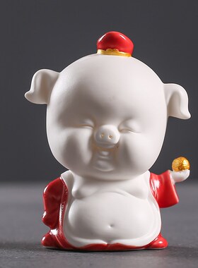 可爱福猪茶宠摆件创意精品白瓷茶玩招财小猪客R厅办公室招财摆件