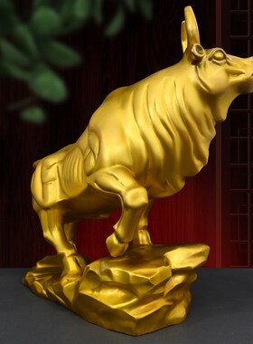 黄铜牛摆件铜华尔街旺市p牛生肖牛东北缺角家居客厅店铺开 业