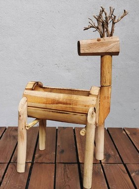 植物实木幼儿园i装饰花园布置庭院创意橱窗阳台角小鹿摆件多肉花