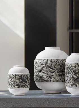 现代新中式c陶瓷罐玄关摆件样板间书房陈设样品屋展示中心轻奢简