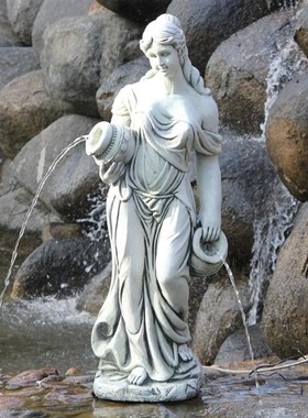 欧式大型喷泉流水喷水塑雕美女A抱双罐庭院阳台花园大厅摆件装饰