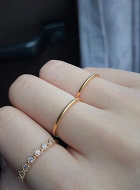 简约时尚素圈戒指女古法光圈指环小众设计感百搭食指戒叠戴素戒潮