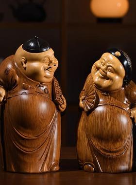 式新中摆件风地主婆古仿竹根木雕工艺品创意酒柜书室房茶LNW空间