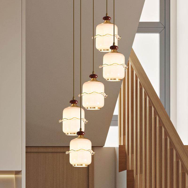 楼梯间长吊灯新中式复式楼中楼玻璃全铜挂灯中国风酒店旋转楼梯灯,淘宝优惠券,粉丝福利购,淘宝优惠卷