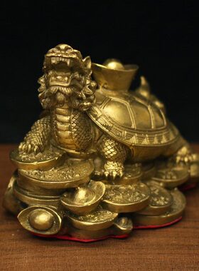 纯铜黄铜驮元宝龙龟摆件家居镇宅风水用品工艺品客厅玄关装饰摆设