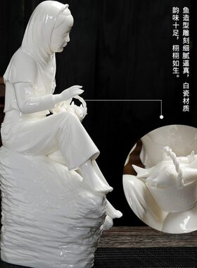 陶瓷惠安女家居工艺品白瓷摆件 德化瓷器盼归人物仕女装饰品