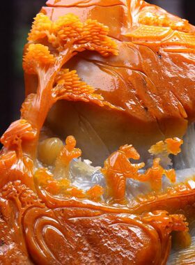 湘崎雀寿山石小桥流水人家摆件原石雕刻工艺品客厅玄关装饰品俏色