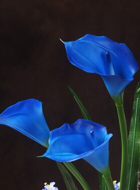 蓝色马蹄莲室内装饰花卉混合式盆花插花仿真花 客厅摆设假花摆件