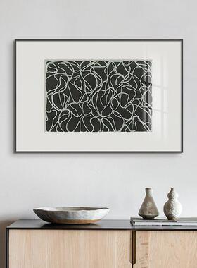 装现代黑白餐追溯厅挂画工业书风线条抽象饰画办室公房墙面边柜上