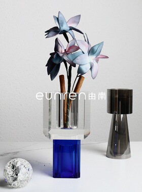 现代简约个性几何透明体花器摆件样板房客厅茶几桌面干花艺术装饰