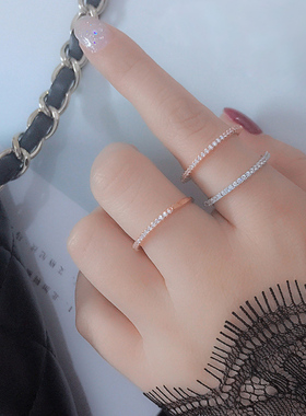 单排钻极简戒h指女时尚食指戒新款网红碎钻蹦迪戒指时尚潮人尾戒