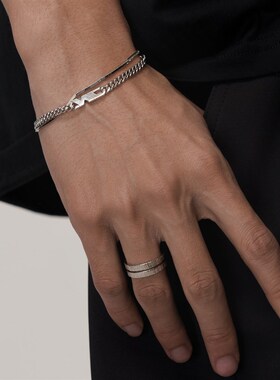 JANEbNG追岸 925纯银JN字型牌层叠手链 男女通用中性简约情侣手链